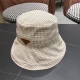 Prada New Fashion Grid Large Brimmed Fisherman's Hat Foldable Sunshade Hat