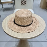 Chanel Fashion Knitted Lafite Straw Hat Summer Sunscreen Hat Unisex Flat Top Hat