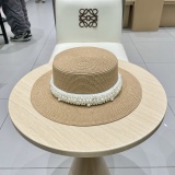Chanel New Versatile Pearl Straw Hat Flat Top Hat