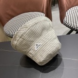 Prada New Fashion Grid Large Brimmed Fisherman's Hat Foldable Sunshade Hat