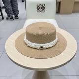 Chanel New Versatile Pearl Straw Hat Flat Top Hat
