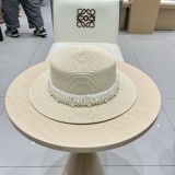 Chanel New Versatile Pearl Straw Hat Flat Top Hat
