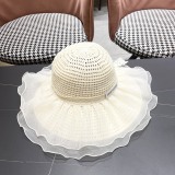 Louis Vuitton New Lace Big Brimmed Hat Beach Sunscreen Straw Hat