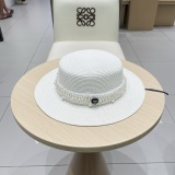 Chanel New Versatile Pearl Straw Hat Flat Top Hat