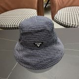 Prada New Fashion Grid Large Brimmed Fisherman's Hat Foldable Sunshade Hat