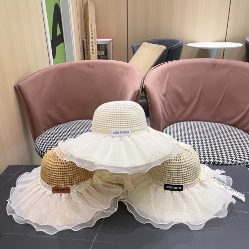 Louis Vuitton New Lace Big Brimmed Hat Beach Sunscreen Straw Hat