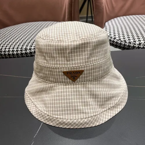Prada New Fashion Grid Large Brimmed Fisherman's Hat Foldable Sunshade Hat