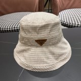 Prada New Fashion Grid Large Brimmed Fisherman's Hat Foldable Sunshade Hat