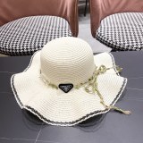 Prada New Big Brimmed Hat Beach Sunscreen Straw Hat