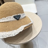 Prada New Elegant Sunscreen Hat Fashionable Breathable Straw Hat