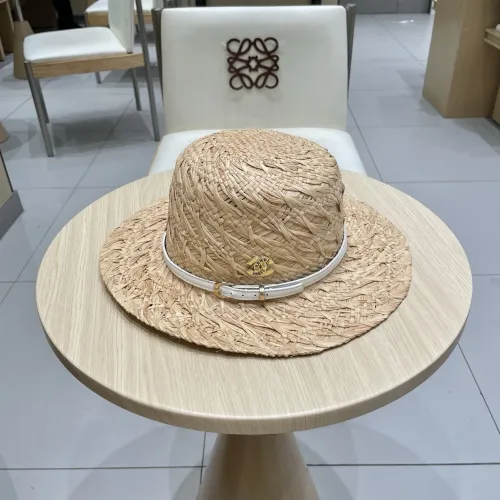 Chanel Fashion Knitted Lafite Straw Hat Summer Sunscreen Hat Unisex Flat Top Hat