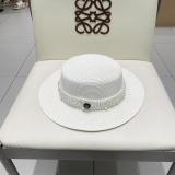 Chanel New Versatile Pearl Straw Hat Flat Top Hat