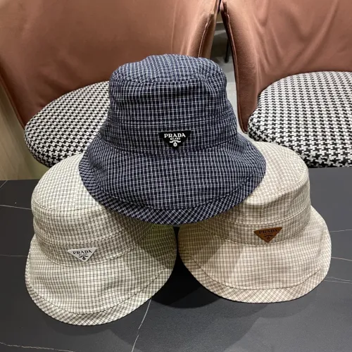 Prada New Fashion Grid Large Brimmed Fisherman's Hat Foldable Sunshade Hat
