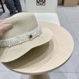 Chanel New Versatile Pearl Straw Hat Flat Top Hat