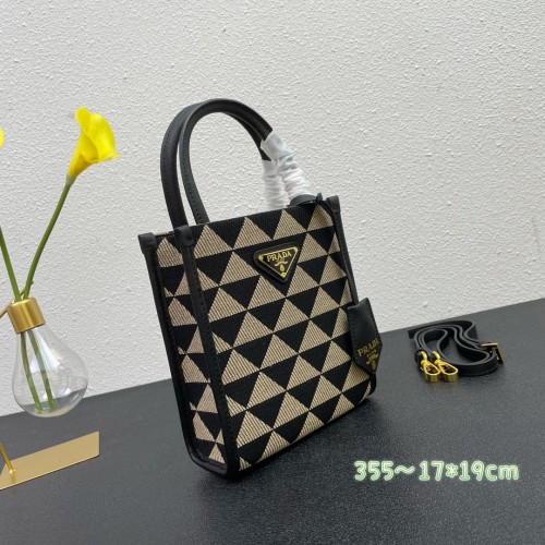 Prada New Embroidered Fabric Tote Bag Crossbody Bag Size: 17x19x6CM