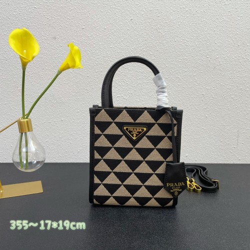 Prada New Embroidered Fabric Tote Bag Crossbody Bag Size: 17x19x6CM
