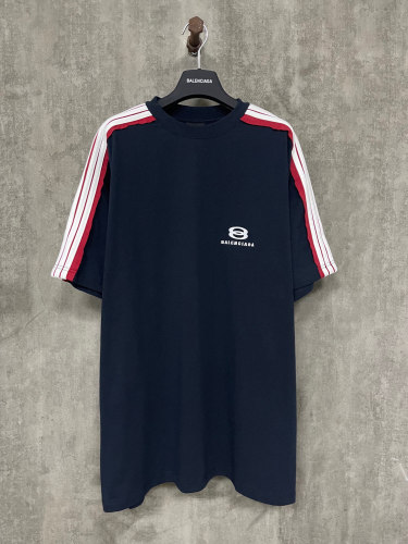Balenciaga New Double Ring Contrast Stripe Short Sleeve Casual T-shirt