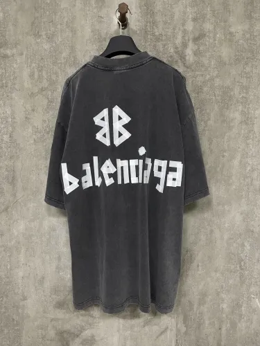 Balenciaga New Tape Logo Vintage Short Sleeve Unisex Casual T-shirt