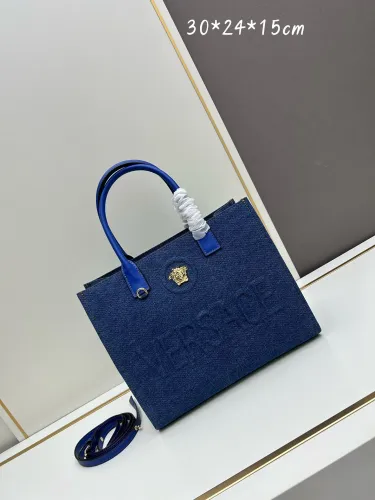 Versace New Embossed 3D Logo Denim Handbag Tote Bag Size: 29.5x14.5x24 CM