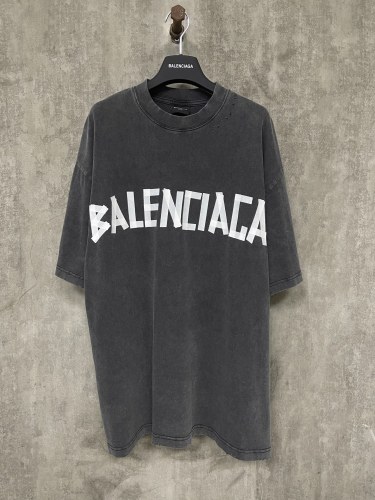 Balenciaga New Tape Logo Vintage Short Sleeve Unisex Casual T-shirt