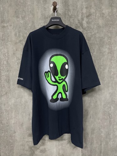 Balenciaga New Dissolved Smiling Alien Direct Spray Printed Short Sleeve Casual T-shirt