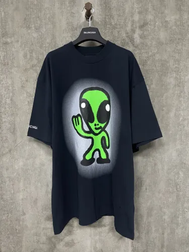 Balenciaga New Dissolved Smiling Alien Direct Spray Printed Short Sleeve Casual T-shirt