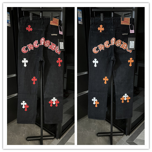 Chrome Hearts New Classic Sanskrit Cross Patch Leather Collar Casual Jeans