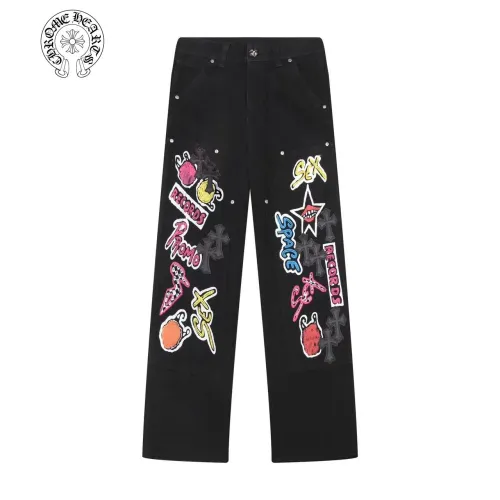 Chrome Heart New Black Multi Element Graffiti Casual Jeans