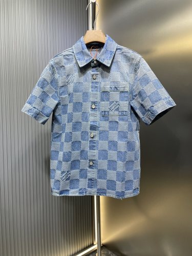 Louis Vuitton New Fashion 3D Checkerboard Denim Short Sleeves