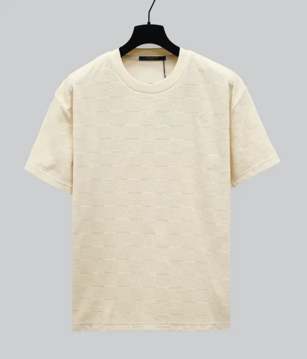 Louis Vuitton New Embroidered Logo Checkered Woolen Loop Cloth Round Neck Short Sleeve T-shirt