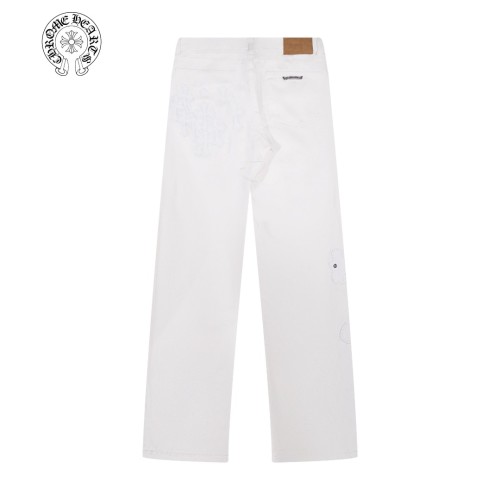 Chrome Heart New Cross Spliced Leather Washed Jeans
