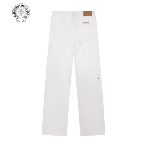 Chrome Heart New Cross Spliced Leather Washed Jeans