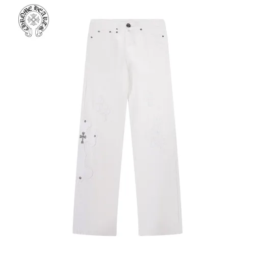 Chrome Heart New Cross Spliced Leather Washed Jeans