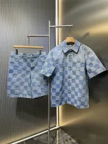 Louis Vuitton New Fashion 3D Checkerboard Denim Short Sleeves