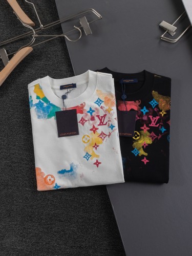 Louis Vuitton Fashion Graffiti Printed Short Sleeve Unisex Versatile Casual T-shirt