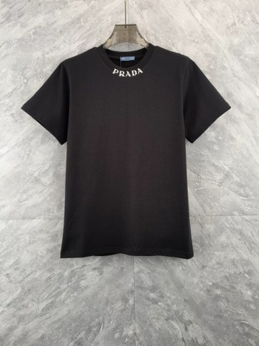 Prada New Collar Logo Printed T-shirt Unisex Casual Loose Short Sleeve