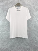 Prada New Collar Logo Printed T-shirt Unisex Casual Loose Short Sleeve