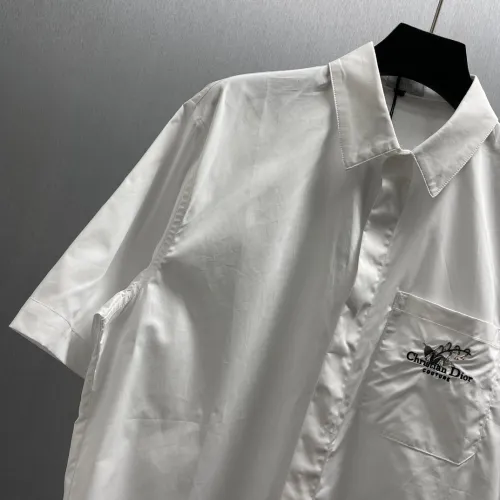 Dior New Fashion Embroidered Logo Lily Pocket White Short Shirt