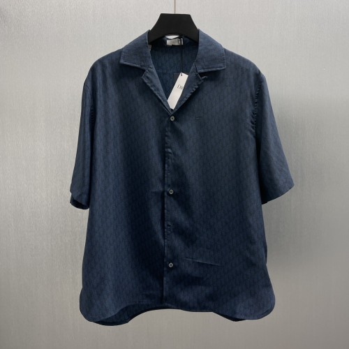 Dior Fashion Navy Blue Mulberry Silk Blended Short Shirt Set