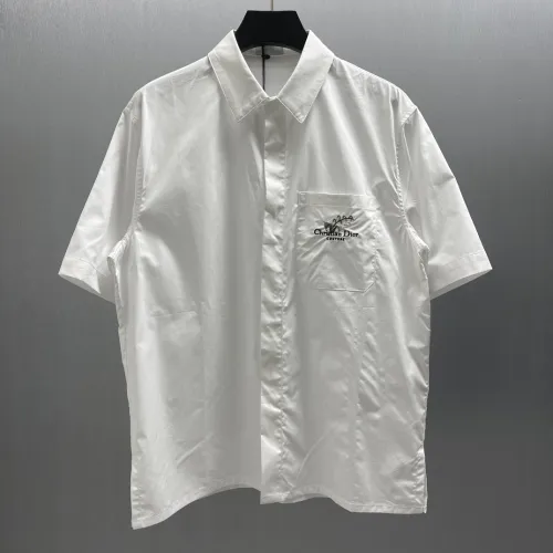 Dior New Fashion Embroidered Logo Lily Pocket White Short Shirt