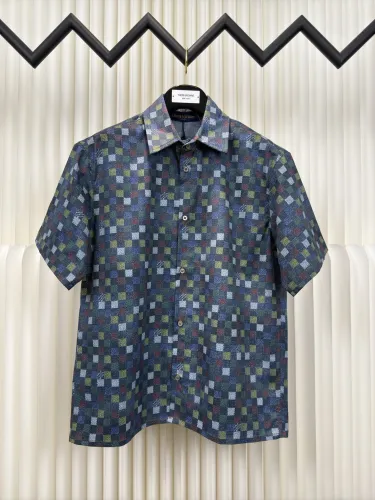 Louis Vuitton Fashion Full Logo Checkered Denim Shirt Set