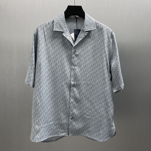 Dior Fashion Blue Grey Mulberry Silk Blended Short Shirt Set