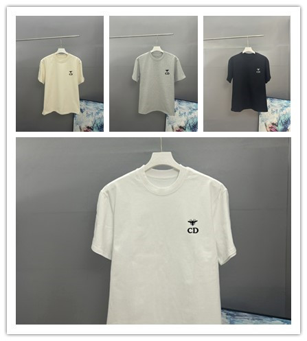 Dior Classic Embroidered Logo Short Sleeve Unisex Casual Round Neck T-shirt