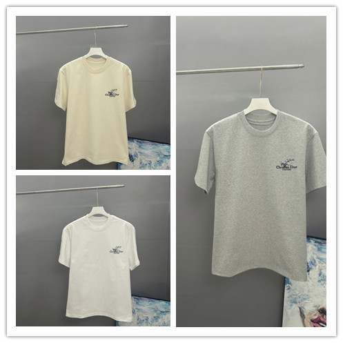 Dior New Classic Embroidered Logo Lily Short Sleeve Unisex Casual Round Neck T-shirt