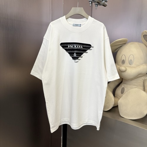 Prada Classic Triangle Logo Printed T-shirt Unisex Casual Round Neck Short Sleeve