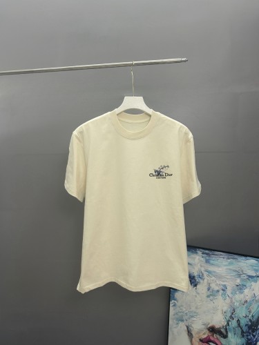 Dior New Classic Embroidered Logo Lily Short Sleeve Unisex Casual Round Neck T-shirt
