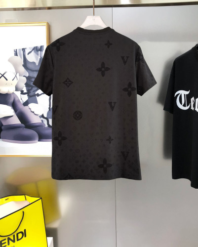 Louis Vuitton Fashion Full Embroidered Logo T-shirt Unisex Versatile Round Neck Short Sleeve