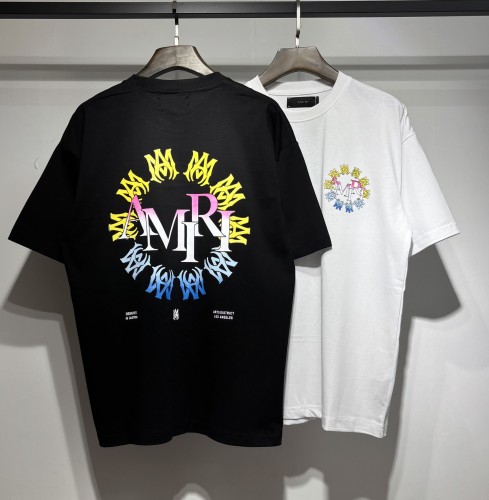 Amiri Fashion Color Logo Printed T-shirt Unisex Casual Versatile Short Sleeve