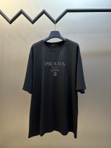 Prada Classic 3D Embossed Logo T-shirt Unisex Casual Round Neck Short Sleeve