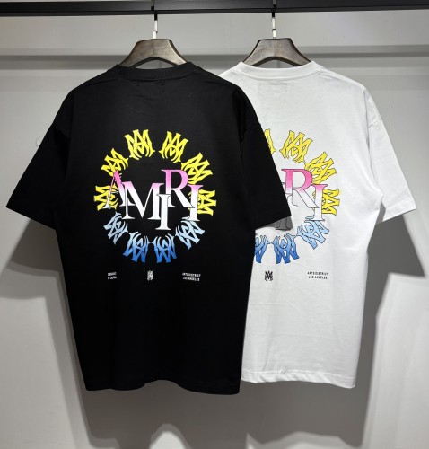 Amiri Fashion Color Logo Printed T-shirt Unisex Casual Versatile Short Sleeve